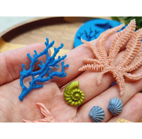 Silicone mold, Sea life set, style 4, 8 elements, ~ 0.6-5.2 cm, H:0.2-0.5 cm