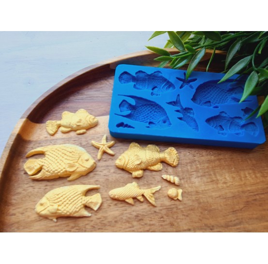 Silicone mold, Sea life set, style 5, 8 elements, ~ 0.5-2.5*1-4.5 cm, H:0.3-0.7 cm