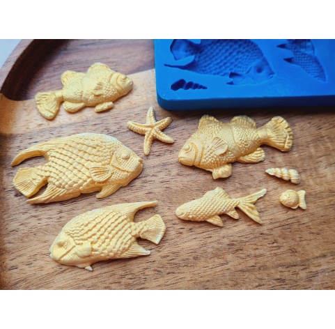 Silicone mold, Sea life set, style 5, 8 elements, ~ 0.5-2.5*1-4.5 cm, H:0.3-0.7 cm