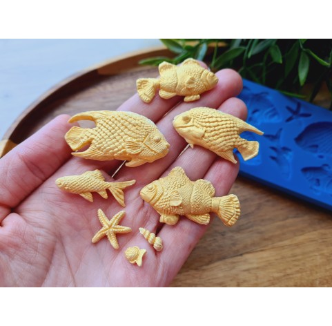 Silicone mold, Sea life set, style 5, 8 elements, ~ 0.5-2.5*1-4.5 cm, H:0.3-0.7 cm