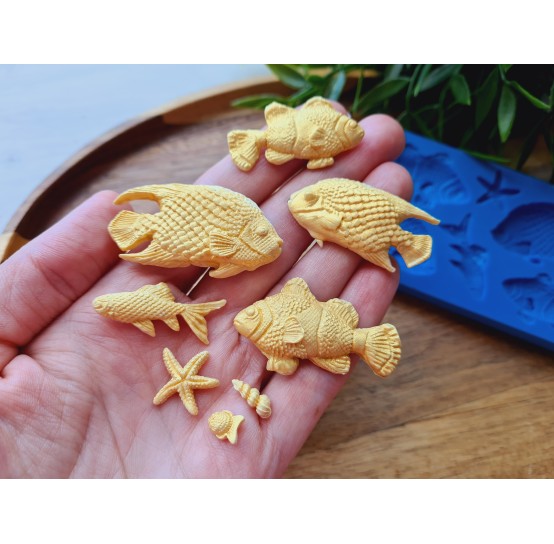 Silicone mold, Sea life set, style 5, 8 elements, ~ 0.5-2.5*1-4.5 cm, H:0.3-0.7 cm