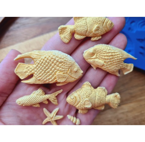 Silicone mold, Sea life set, style 5, 8 elements, ~ 0.5-2.5*1-4.5 cm, H:0.3-0.7 cm
