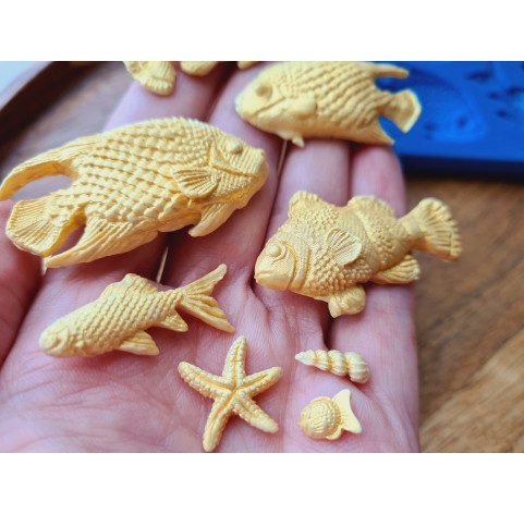 Silicone mold, Sea life set, style 5, 8 elements, ~ 0.5-2.5*1-4.5 cm, H:0.3-0.7 cm