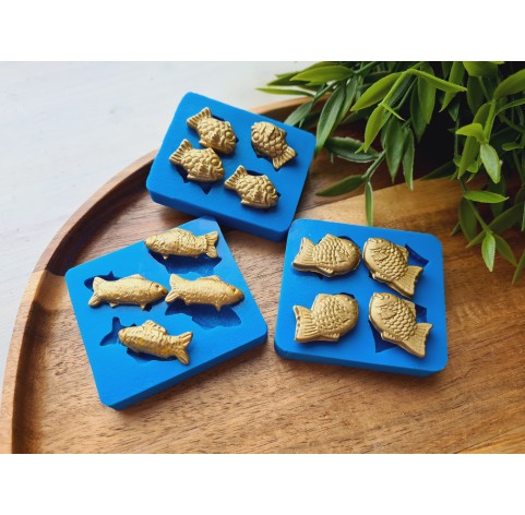 Silicone mold, Fish, style 5, 4 elements, ~ 1.2*2.5 cm, H:0.4 cm