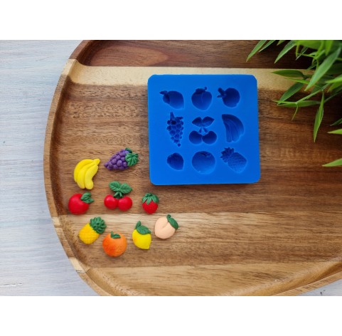 Silicone mold, Mini fruit set, 9 elements, ~ 1-2.3 cm, H:0.6-0.8 cm