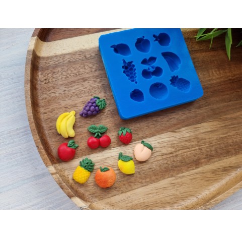 Silicone mold, Mini fruit set, 9 elements, ~ 1-2.3 cm, H:0.6-0.8 cm