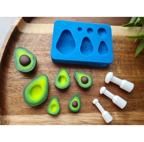 Silicone mold, Avocado, 6 elements, with tools, ~ 1.1-2.2*1.4-4.2 cm, 0.5-0.7*0.7-1.2 cm, H:0.6-0.8 cm