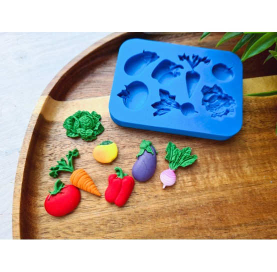 Silicone mold, Vegetable set, mini, 7 elements, ~ 1-2.3 cm, H:0.4 cm