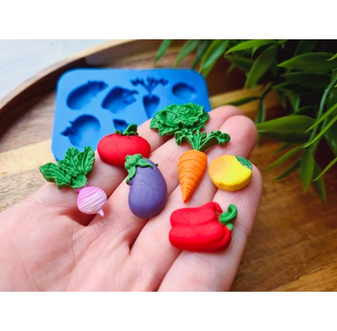 Silicone mold, Vegetable set, mini, 7 elements, ~ 1-2.3 cm, H:0.4 cm