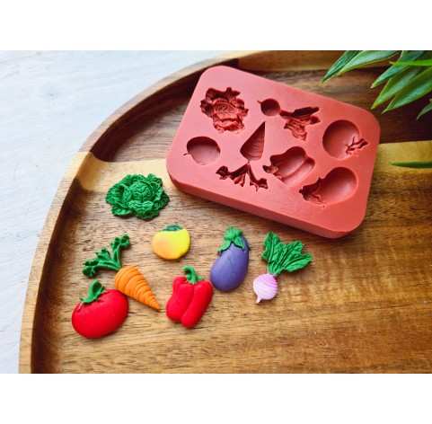 Silicone mold, Vegetable set, mini, 7 elements, ~ 1-2.3 cm, H:0.4 cm