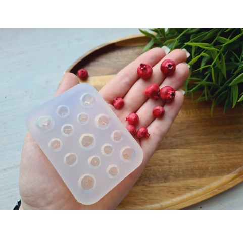 Silicone mold, Pomegranate, scale 1:6, style 3, 15 elements, ~ Ø 0.9-1.2 cm, H:0.9-1.3 cm
