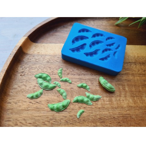 Silicone mold, Pea pod, 1:6-1:12 scale, style 2, ~ 0.3-1.7 cm, H:0.1-0.3 cm