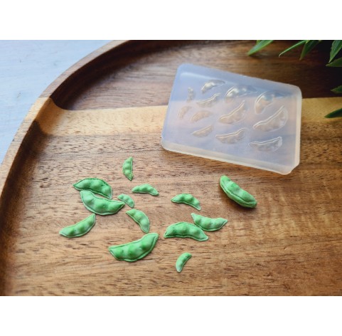 Silicone mold, Pea pod, 1:6-1:12 scale, style 2, ~ 0.3-1.7 cm, H:0.1-0.3 cm