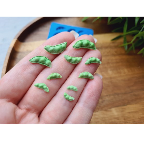 Silicone mold, Pea pod, 1:6-1:12 scale, style 2, ~ 0.3-1.7 cm, H:0.1-0.3 cm