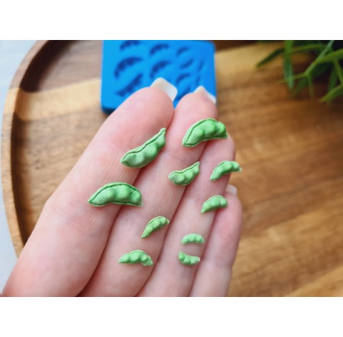 Silicone mold, Pea pod, 1:6-1:12 scale, style 2, ~ 0.3-1.7 cm, H:0.1-0.3 cm