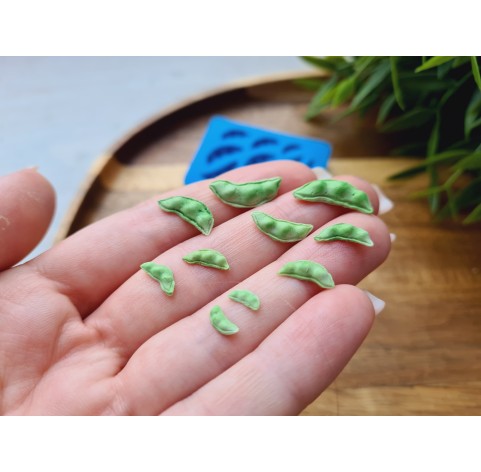Silicone mold, Pea pod, 1:6-1:12 scale, style 2, ~ 0.3-1.7 cm, H:0.1-0.3 cm