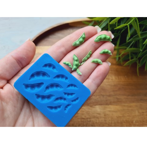 Silicone mold, Pea pod, 1:6-1:12 scale, style 2, ~ 0.3-1.7 cm, H:0.1-0.3 cm