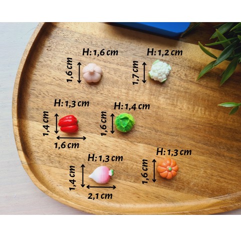 Silicone mold, Vegetable set, style 2, 6 elements, ~ 1.4-2.1 cm, H:1.2-1.6 cm
