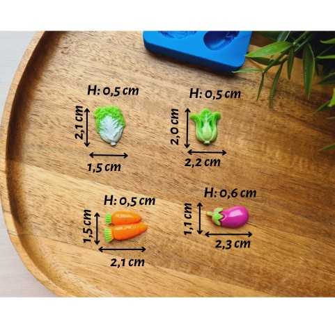 Silicone mold, Vegetable set, style 3, 4 elements, ~ 1.1-2.3 cm, H:0.5 cm