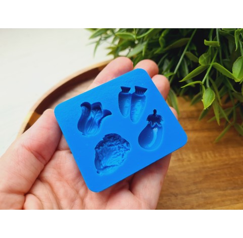 Silicone mold, Vegetable set, style 3, 4 elements, ~ 1.1-2.3 cm, H:0.5 cm