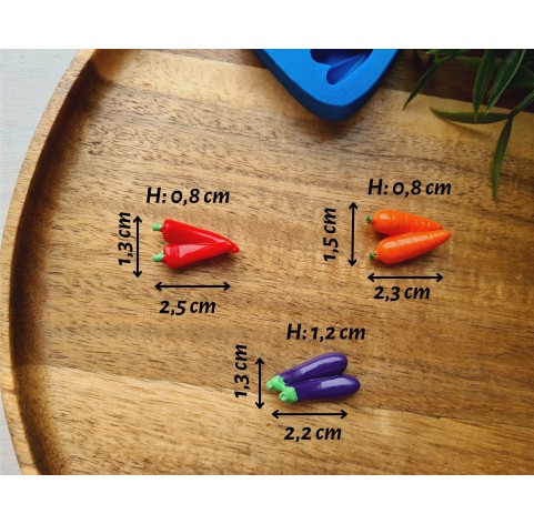 Silicone mold, Vegetable set, style 4, 3 elements, ~ 1.3-2.5 cm, H:0.8-1.2 cm