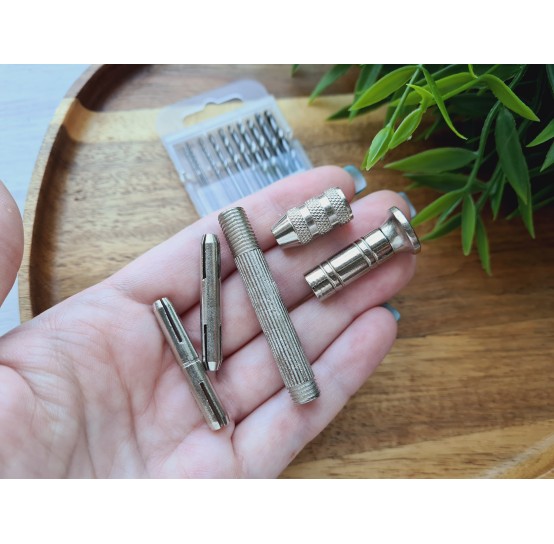 Mini hand drill for jewelry processing, 10 pcs. drill bits