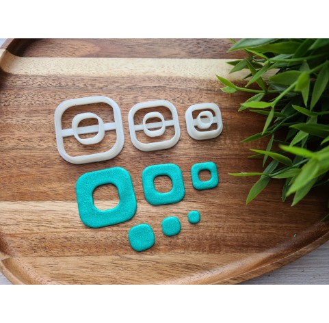 "Square, style 1, rounded edges", set of 3 cutters, one clay cutter or FULL set