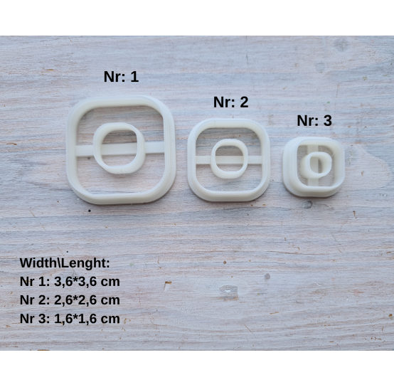 "Square, style 1, rounded edges", set of 3 cutters, one clay cutter or FULL set