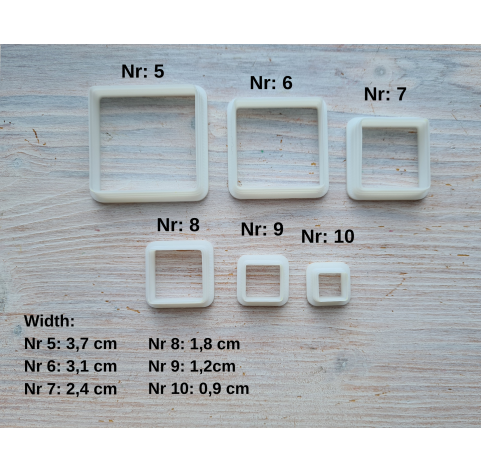 "Square, style 2, rounded edges", set of 6 cutters, one clay cutter or FULL set