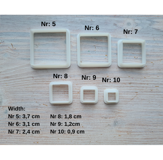 "Square, style 2, rounded edges", set of 6 cutters, one clay cutter or FULL set