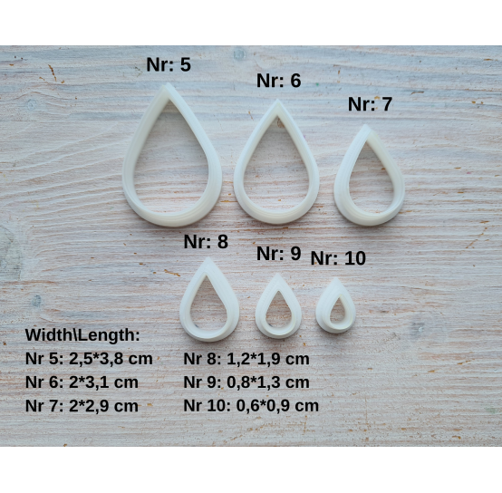 "Drop, style 1", set of 6 cutters, one clay cutter or FULL set