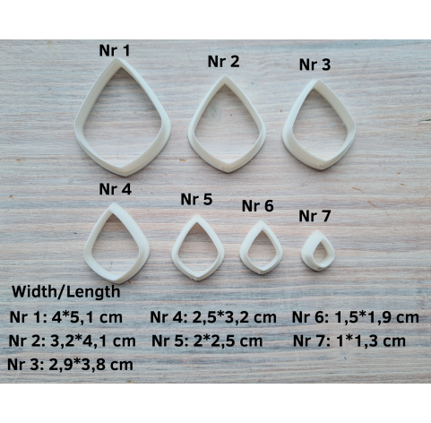 "Irregular drop", set of 7 cutters, one clay cutter or FULL set