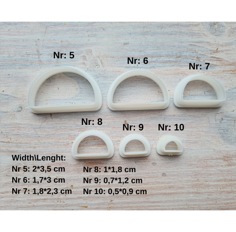 "Semicircle, style 1, rounded edges", set of 6 cutters, one clay cutter or FULL set