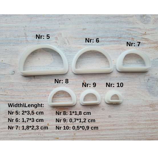 "Semicircle, style 1, rounded edges", set of 6 cutters, one clay cutter or FULL set