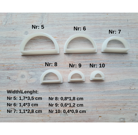 "Semicircle, style 2, sharp edges", set of 6 cutters, one clay cutter or FULL set