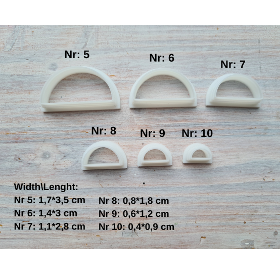 "Semicircle, style 2, sharp edges", set of 6 cutters, one clay cutter or FULL set