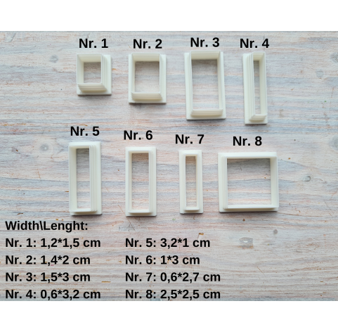 "Rectangle", set of 8 cutters, one clay cutter or FULL set