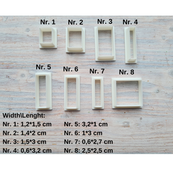 "Rectangle", set of 8 cutters, one clay cutter or FULL set