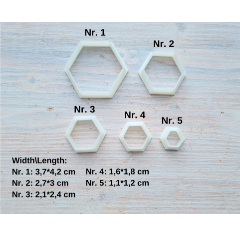 "Hexagon", set of 5 cutters, one clay cutter or FULL set