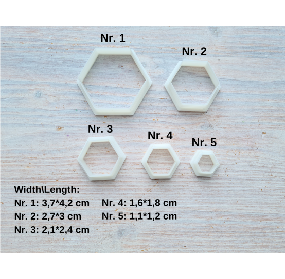 "Hexagon", set of 5 cutters, one clay cutter or FULL set