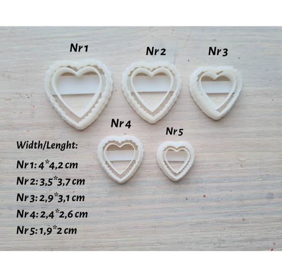 "Heart, style 2", set of 5 cutters, one clay cutter or FULL set