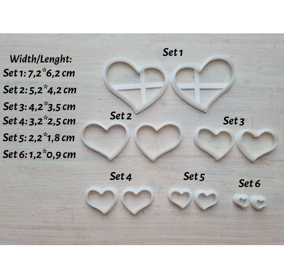 "Heart, style 3", set of 2 cutters, one clay cutter or FULL set