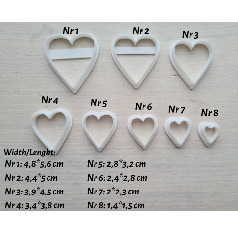 "Heart, style 5", set of 8 cutters, one clay cutter or FULL set