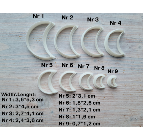 "Crescent moon, style 2", set of 9 cutters, one clay cutter or FULL set