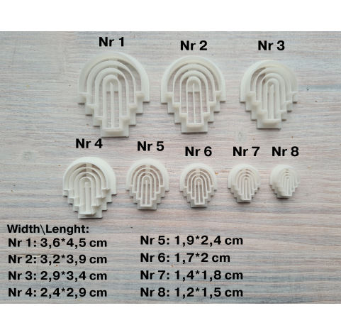 "Earring, style 1, arch", set of 8 cutters, one clay cutter or FULL set
