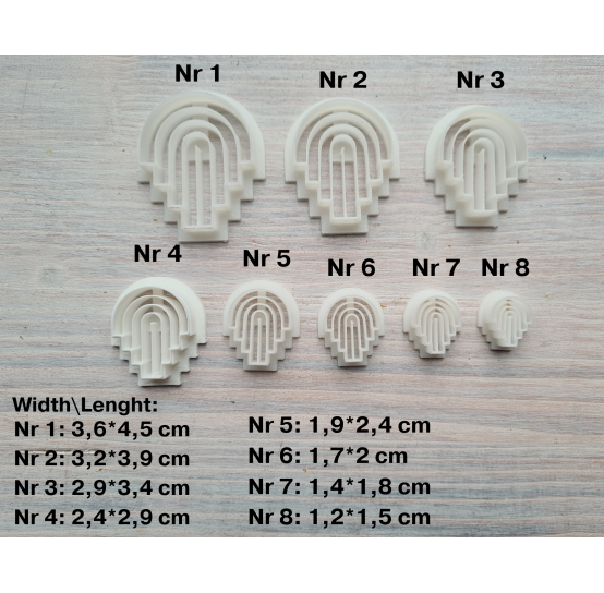 "Earring, style 1, arch", set of 8 cutters, one clay cutter or FULL set