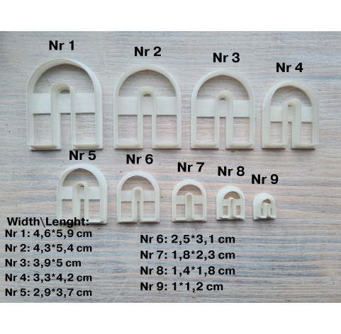 "Earring, style 2, arch", set of 9 cutters, one clay cutter or FULL set