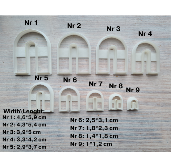 "Earring, style 2, arch", set of 9 cutters, one clay cutter or FULL set