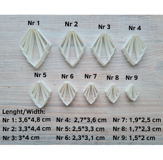 "Earring, style 4, art deco", set of 9 cutters, one clay cutter or FULL set