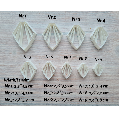 "Earring, style 4, art deco", set of 9 cutters, one clay cutter or FULL set